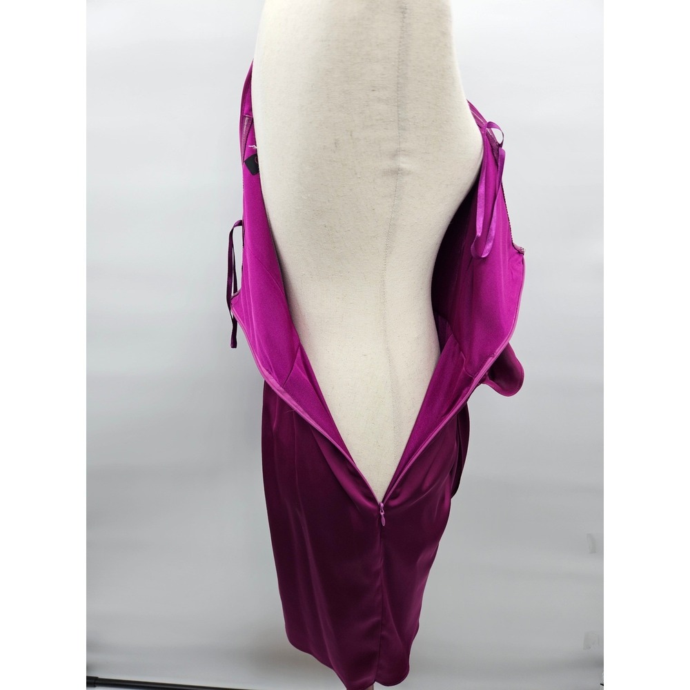 Aqua Womens One Shoulder Draped Satin Tulip Hem Cocktail Dress Plum Purple 6 - Picture 5 of 13